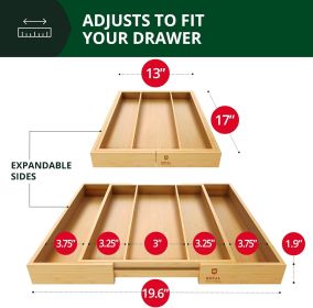 Luxury Bamboo Kitchen Drawer Organizer - Silverware Organizer - Utensil Holder and Cutlery Tray with Grooved Drawer Dividers for Flatware and Kit