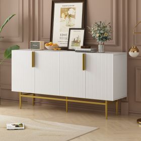 Modern Elegant 4-door Sideboard Gold Metal Handle Buffet Cabinet for Dining Room,Living Room,Bedroom,Hallway (Color: White, material: Particle Board)