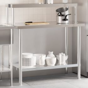 Kitchen Work Table with Overshelf 43.3"x21.7"x47.2" Stainless Steel (SKU: 3208899)